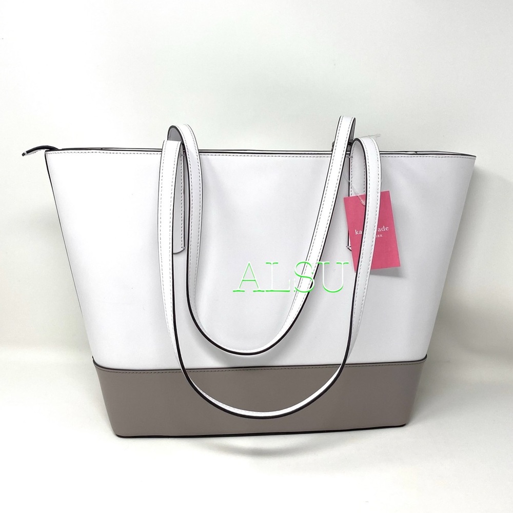 Kate ♠️ Spade Briel Large Tote Leather White Grey - Picture 2 of 10